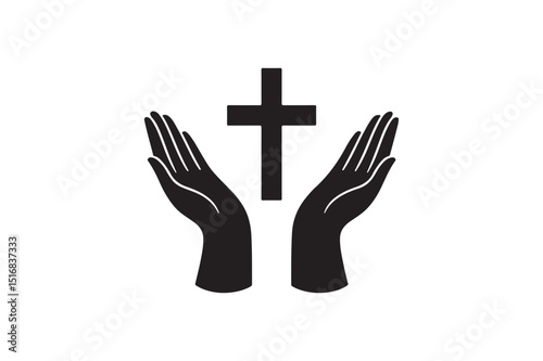 Prayer circle hands silhouette vector art illustration on white background