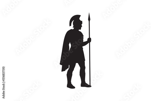 Roman soldier with spear silhouette vector art illustration on white background
