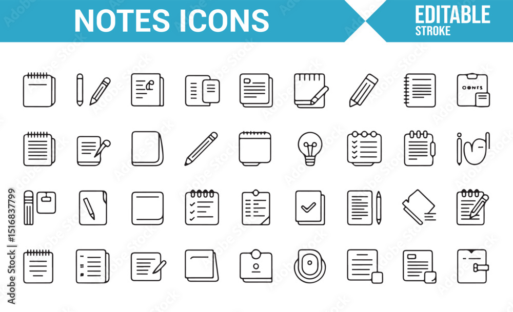 Fototapeta premium Line Art Icons Set for Productivity, Writing, and Task Management.