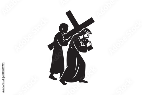 Simon of Cyrene silhouette vector art illustration on white background