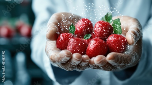 Biotechnology research conducted on genetically modified fruit in a laboratory setting focusing on innovation and analysis