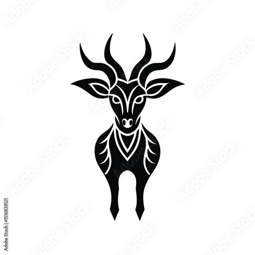 Stylized Black and White Antelope or Gazelle Illustration