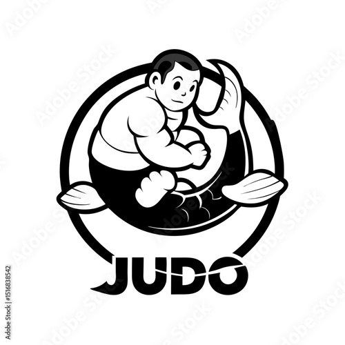 logo with koi fish swimming around the wrestler