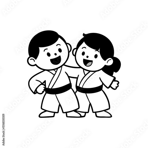 vector of two children sparring gently in judo robes