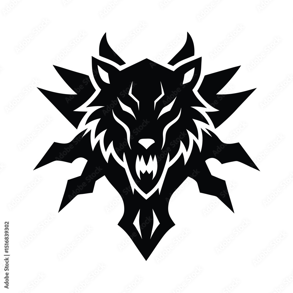 Fototapeta premium Black and White Wolf Head Emblem Illustration