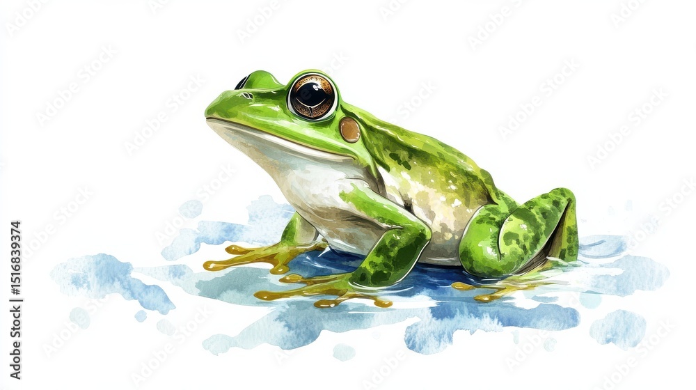 Naklejka premium illustration of a frog and water on a white background illustration , no logos, no brands
