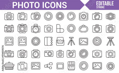 Clean and Modern Camera and Photography Icons for Graphic Projects.