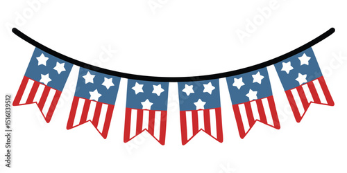 American flag for decoration vector. Fourth of July pennants.USA triangular flags bunting garland for party or other patriotic event. transparent EPS and vector illustration on white background