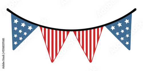 American flag for decoration vector. Fourth of July pennants.USA triangular flags bunting garland for party or other patriotic event. transparent EPS and vector illustration on white background