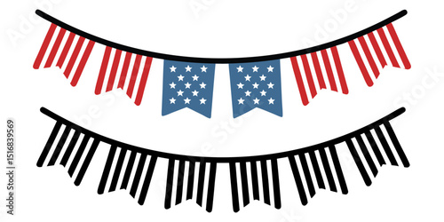 American flag for decoration vector. Fourth of July pennants.USA triangular flags bunting garland for party or other patriotic event. transparent EPS and vector illustration on white background