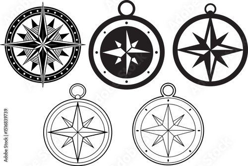Compass Rose Illustrations  Five Unique Designs for Navigation and Direction