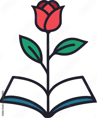Open Book with a Blooming Rose for Concepts of Knowledge and Romance