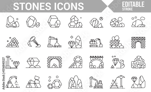 Collection of symbols related to rocks, mountains, and geological elements.