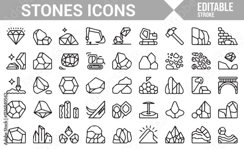 Stone and excavation icon pack for architecture, construction, and geology.