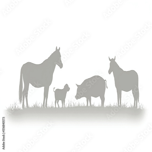 Vector Farm Animals Silhouettes Isolated on White




