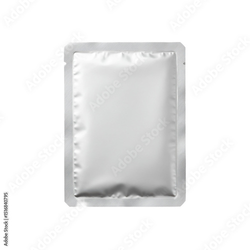 Single sheet mask in sachet, front view, on a plain transparent background with clear contours and no shadows, concept for beauty product advertising