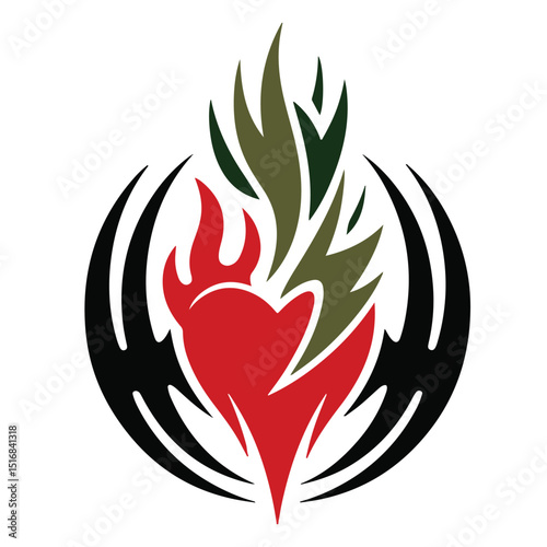 Heart with wings and fire tattoo symbol design