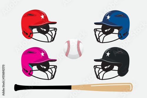 Simple Baseball sports, vector. Baseball helmet, bat, ball.
