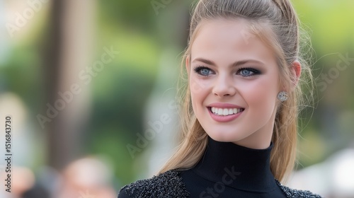 Smiling woman in black turt...