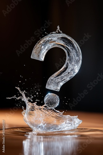 Refreshing water splash forms a question mark symbolizing curiosity and purity in a minimalist setting