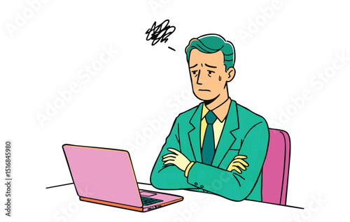 Overwhelmed Businessman  Stress, Frustration, and Workplace Challenges in the Digital Age