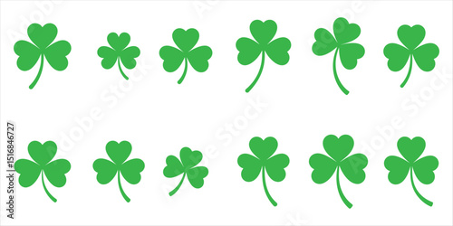 clover , shamrock, icon set silhouette vector on white background.