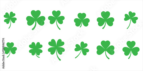 clover , shamrock, icon set silhouette vector on white background.