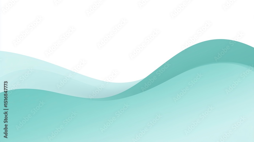 Fototapeta premium Soft abstract waves in soothing teal tones create a tranquil atmosphere, blending seamlessly with white space, perfect for backgrounds or design mockups with copy space