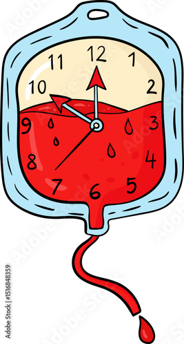 creative illustration blood bag in shape of clock, symbolizing urgency importance of blood donation for timely saving lives Donor Day