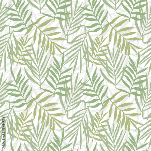 Seamless watercolor pattern with abstract tropical leaves in soft pastel tones. Palm or cane leaf ornate illustration isolated background. For wallpaper, textile design, packaging, home decor