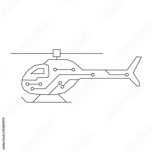 helicopter interconnected printed circuit lines board, vector technology logo 