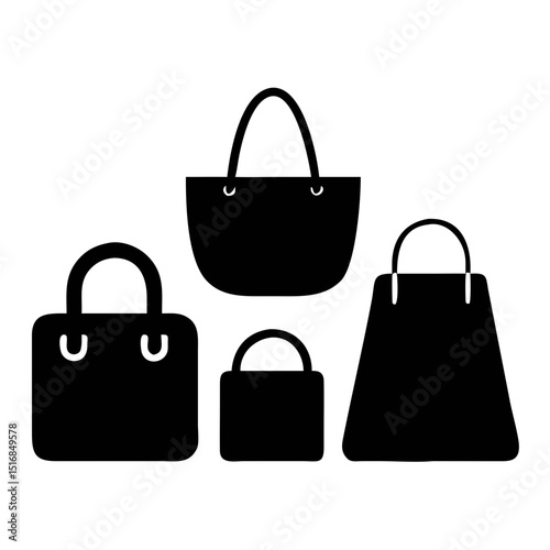 black shopping bag icon set 