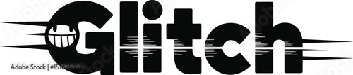A black glitch text logo with a cartoon face on the g with motion lines on a yellow background