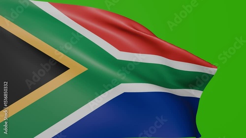 Animated flag of South Africa. South African flag waving on green screen. 