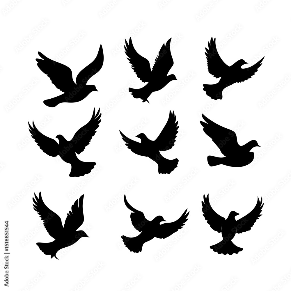 Obraz premium Flying Bird Silhouette Pack in Different Styles for Posters Logos and Nature Art
