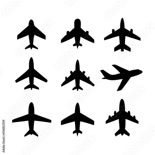 set of silhouettes of airplanes