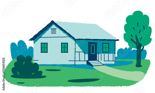Beautiful nature and cool colors of the house. My house. Real estate.	Housing. Rental.