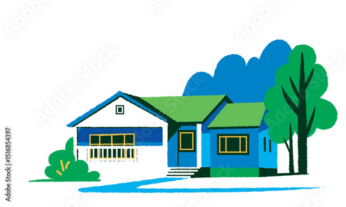 Beautiful nature and cool colors of the house. My house. Real estate.	Housing. Rental.