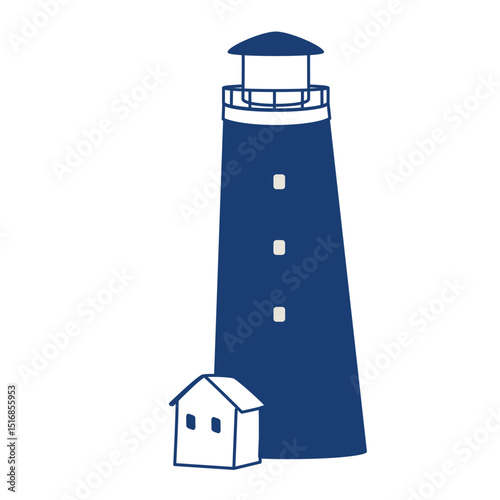 Simple line drawing of a lighthouse, silhouetted on a white background.