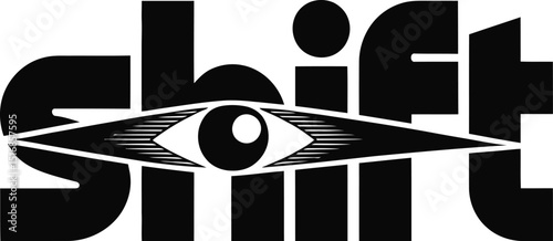 A bold graphic design featuring the word shift with an eye replacing the i on a cream background
