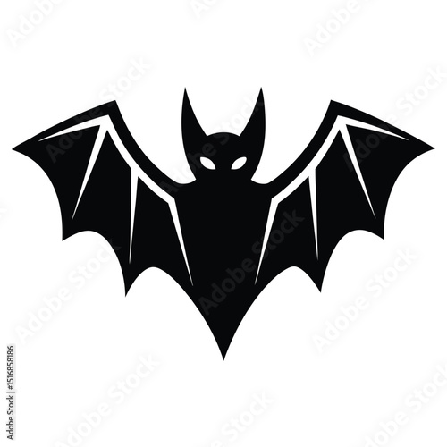 Black silhouette of a stylized bat illustration for halloween and spooky design purposes