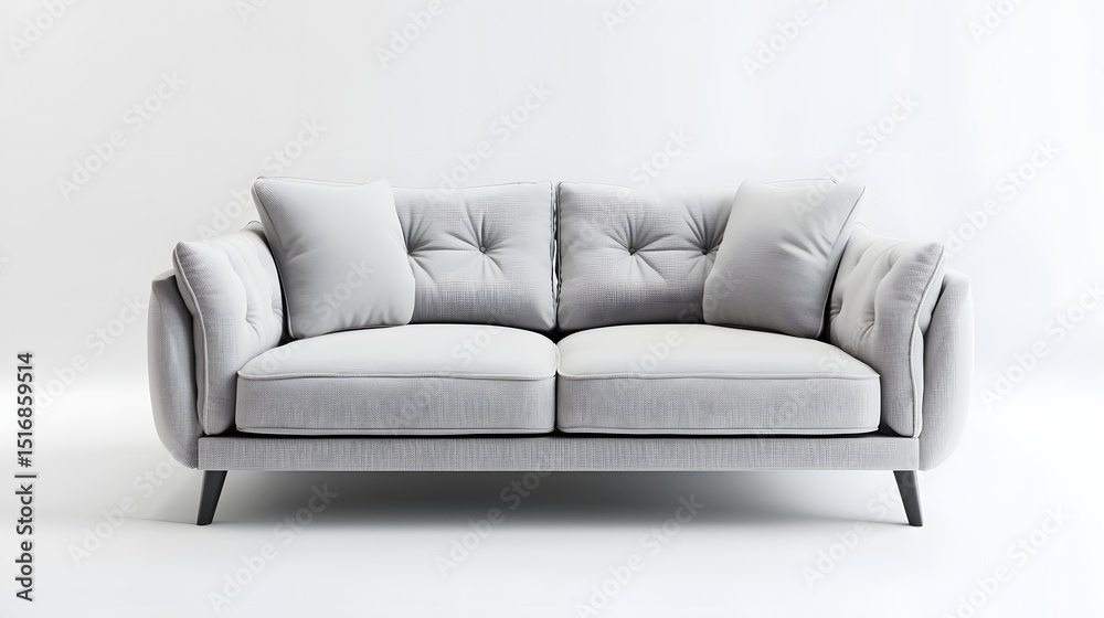 Naklejka premium Serene Gray Sofa: A beautifully crafted gray sofa is featured, emphasizing comfort and style, ideal for modern living spaces and interiors.