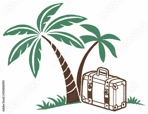 Tropical vacation concept with palm trees and luggage illustration