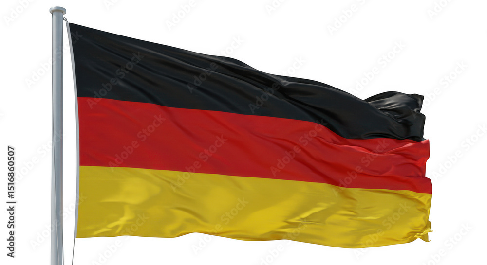 Naklejka premium Waving german flag on a pole isolated on transparent background