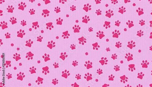 Pink seamless kitten paw print texture background for kids fabric, textile, wrapping paper, feline, paw