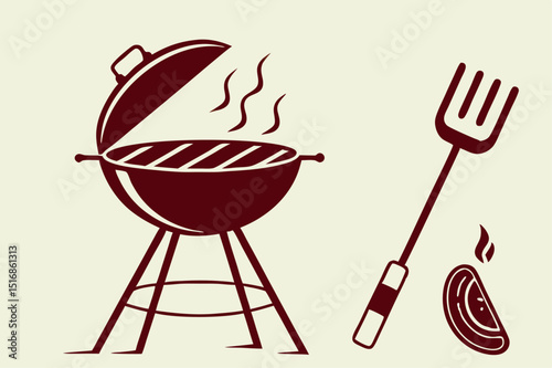 Vector illustration of a bbq grill with cooking tools