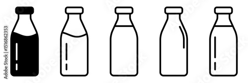Bottle icon. Milk bottle icon. Milk jar line icons.