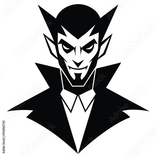 Vector illustration of a classic vampire character with sharp fangs in stylized silhouette