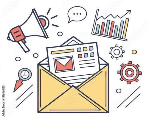 
Vector illustration concept of email marketing. Creative flat design for web banner, marketing material, business presentation, online advertising. 