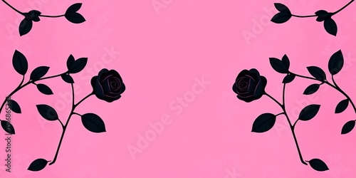 Seamless black rose contour asymmetry on pink textured background, repeat, surface